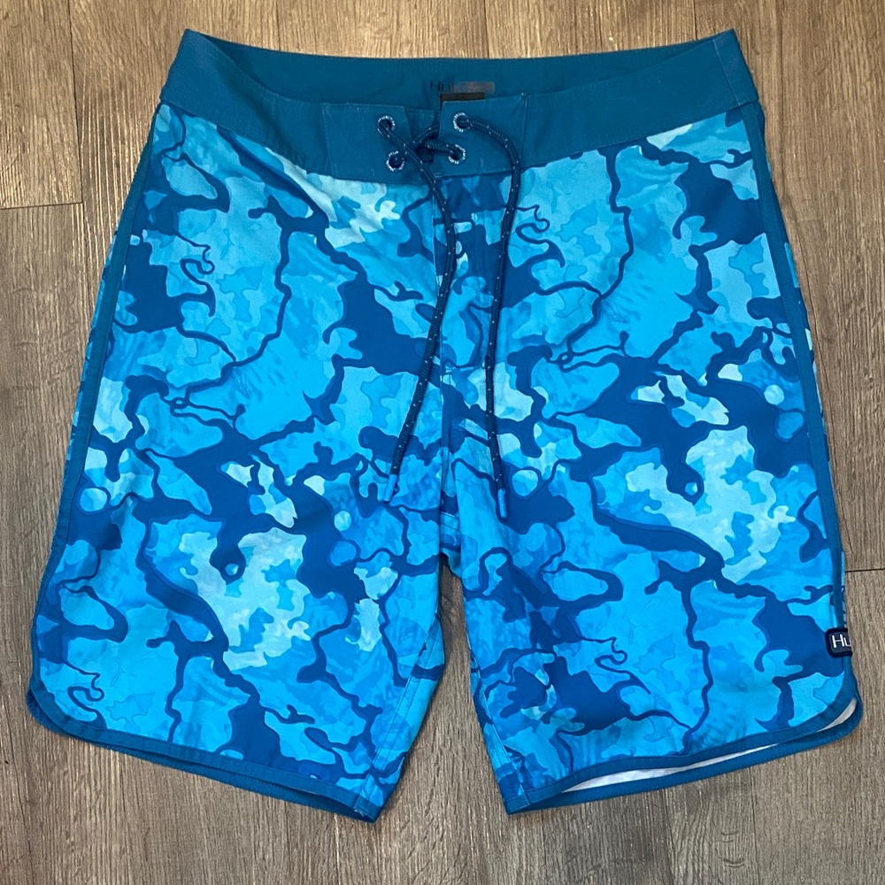 Huk Blue and Aqua Men's Swim Board Shorts